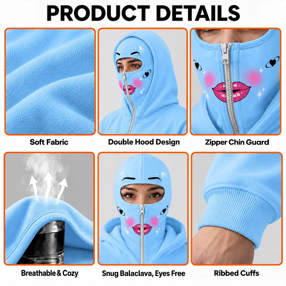 Christmas,Gift For Women,Gift For Yourself,Gifts For Her,Happy,No Custom - Gift For Her, Besties, Daughter - Personalized Glam Face Balaclava Zip Hoodie