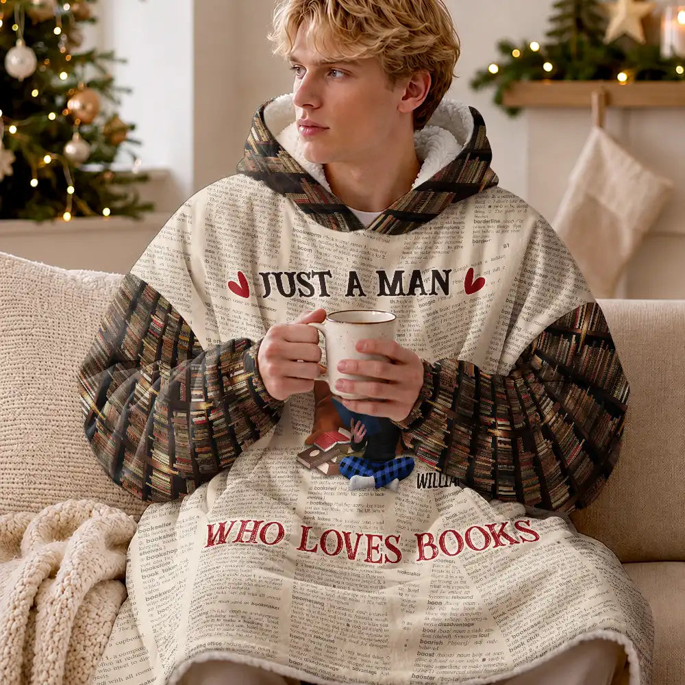 Confident,Gift For Yourself,Gifts For Her,Gifts For Him,Reading,Vector - Gifts For Book Lovers - Personalized Just A Girl Who Loves Book Oversized Blanket Hoodie
