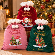 Christmas,Family,Happy,Icon - Family Christmas Gifts - Personalized Name & Character Santa Reindeer Penguin Gnome Velvet Favor Bag