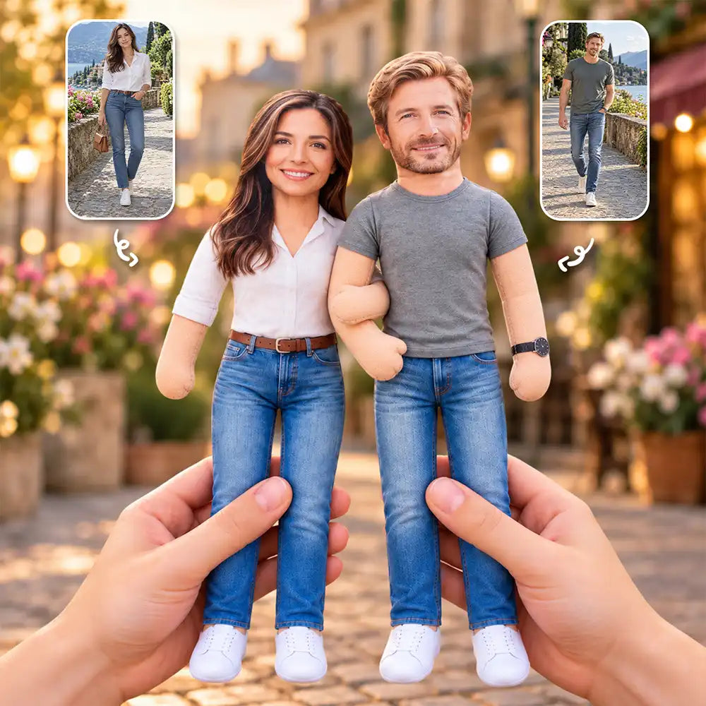 Funny Gift For Couple, Husband And Wife, Anniversary - Personalized Custom Photo Squishy Toy Poseable Plush Doll