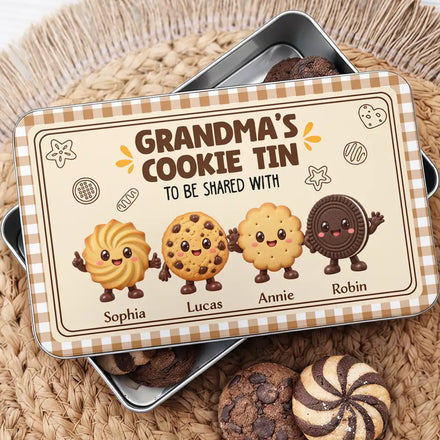Gift For Grandma - Personalized Biscuit Cookie Container To Be Shared With Grandkids Metal Tin Box