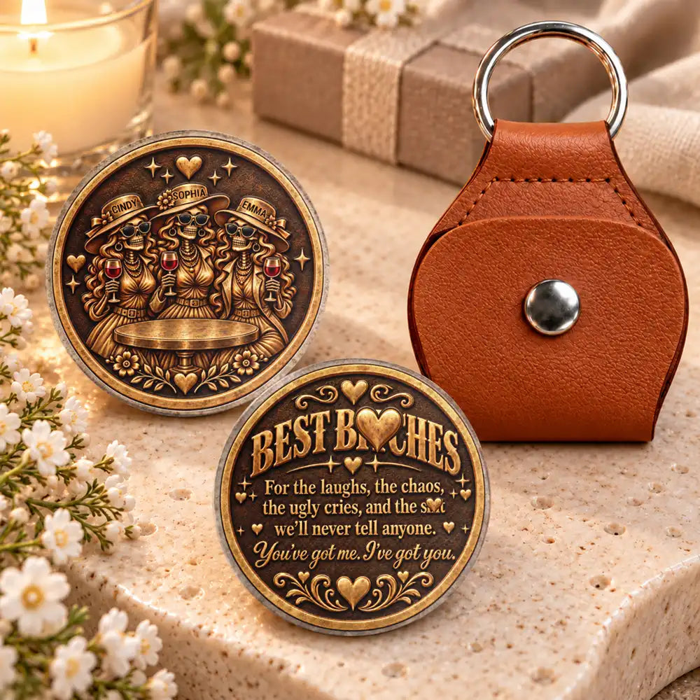 Afro Besties, Christmas, Gift For Bestie, Humorous, Top Market, Vector - Just Because Gift For Best Friend - Personalized Skeleton Chaos Together Leather Pocket Hug