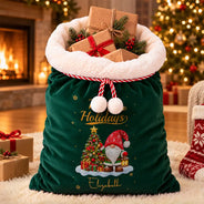 Christmas,Family,Happy,Icon - Family Christmas Gifts - Personalized Name & Character Santa Reindeer Penguin Gnome Velvet Favor Bag