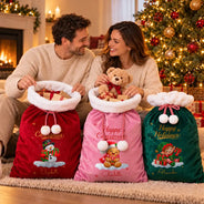Christmas,Family,Happy,Icon - Family Christmas Gifts - Personalized Name & Character Santa Reindeer Penguin Gnome Velvet Favor Bag
