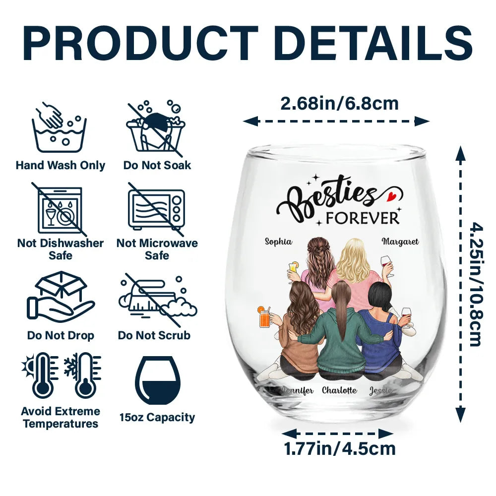 Countless Memories Our Friendship Is Endless Besties - Personalized Stemless Wine Glass