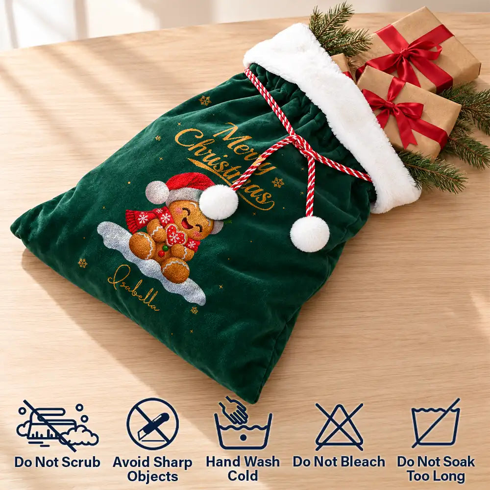 Christmas,Family,Happy,Icon - Family Christmas Gifts - Personalized Name & Character Santa Reindeer Penguin Gnome Velvet Favor Bag