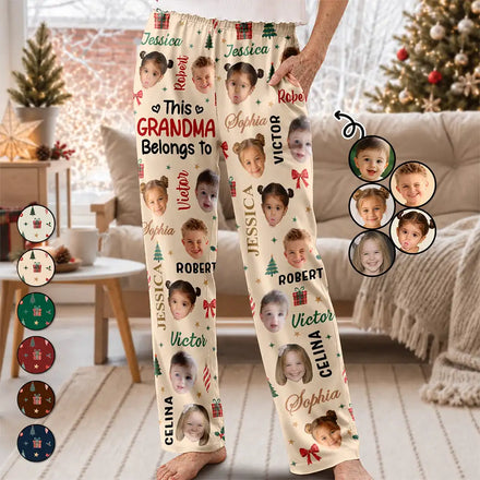 Christmas Gift For Grandma Nana - Personalized Custom Photo Grandkids Name Pajama Pants