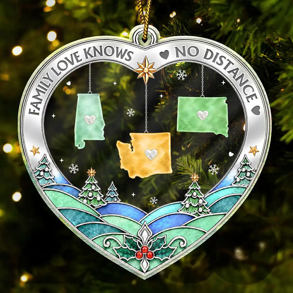 Christmas,Family,Icon,Long Distance,Sentimental,Top Market - Christmas Gift For Long Distance Family - Personalized Family Love Knows No Distance Acrylic Ornament