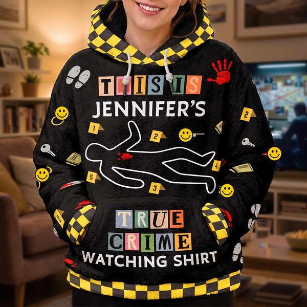 Christmas, Custom Text, Gift For Women, Gift For Yourself, Gifts For Her, Happy - Gift For True Crime Lovers - Personalized Binge Watching Fleece Hoodie