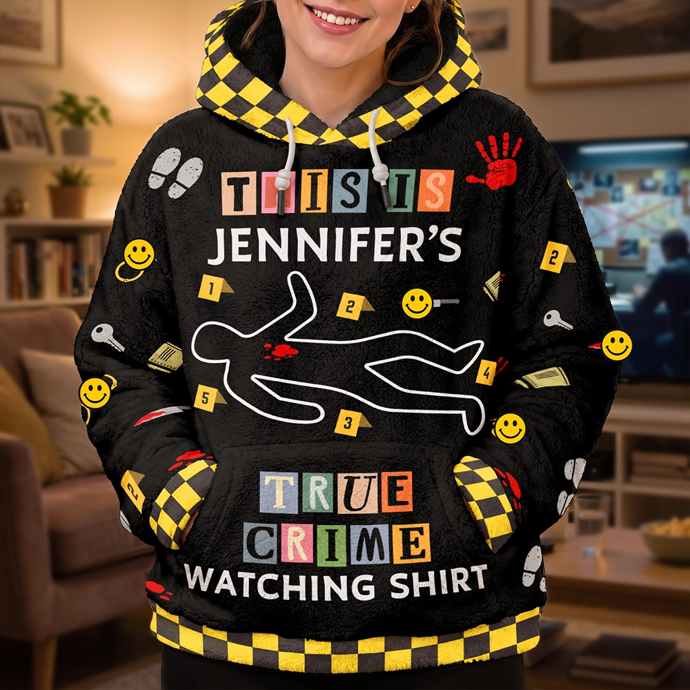 Christmas, Custom Text, Gift For Women, Gift For Yourself, Gifts For Her, Happy - Gift For True Crime Lovers - Personalized Binge Watching Fleece Hoodie