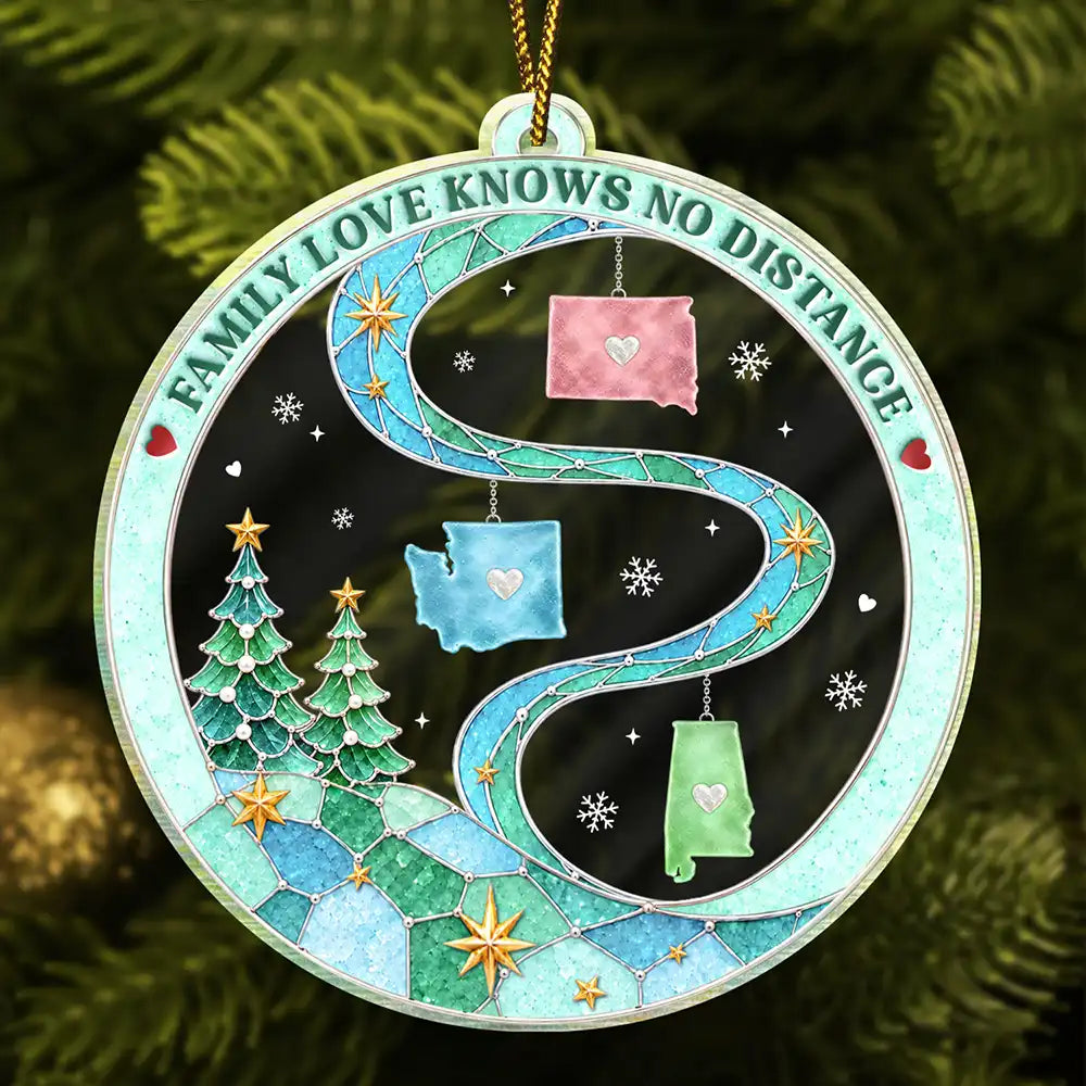 Christmas, Family, Icon, Long Distance, Sentimental, Top Market - Christmas Gift For Long Distance Family - Personalized Love Knows No Distance Acrylic Ornament