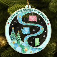 Christmas, Family, Icon, Long Distance, Sentimental, Top Market - Christmas Gift For Long Distance Family - Personalized Love Knows No Distance Acrylic Ornament