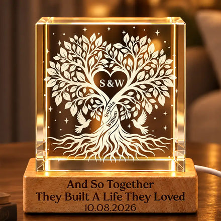 Anniversary Gift For Couples - Personalized And So Together They Built A Life They Loved Crystal Cube Lamp