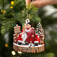 Christmas, Gift For Couples, Old Couples, Romantic, Vector - Christmas Gift For Couples - Personalized Farmhouse Red Truck 2-Layered Wooden Ornament