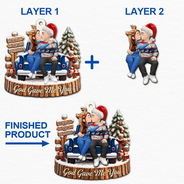 Christmas, Gift For Couples, Old Couples, Romantic, Vector - Christmas Gift For Couples - Personalized Farmhouse Red Truck 2-Layered Wooden Ornament