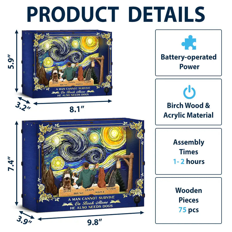 Dog Lovers,Dog Mom,Dog Dad,Love,Happy,Vector - A Woman Man Cannot Survive On Book Alone Dog Mom Dad Starlit Night - Personalized DIY Book Nook Kit