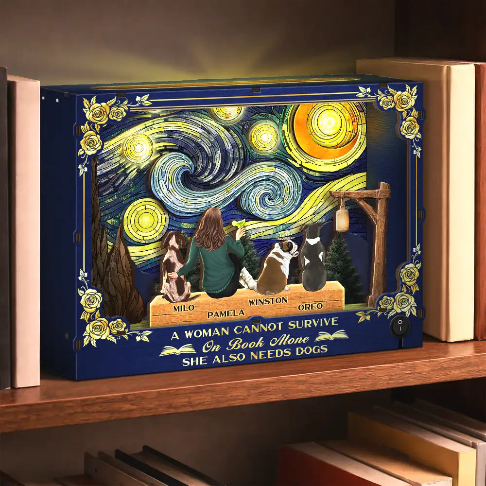 Dog Lovers,Dog Mom,Dog Dad,Love,Happy,Vector - A Woman Man Cannot Survive On Book Alone Dog Mom Dad Starlit Night - Personalized DIY Book Nook Kit