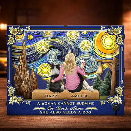 A Woman Man Cannot Survive On Book Alone Dog Mom Dad Starlit Night - Personalized DIY Book Nook Kit