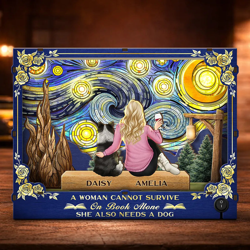 Dog Lovers,Dog Mom,Dog Dad,Love,Happy,Vector - A Woman Man Cannot Survive On Book Alone Dog Mom Dad Starlit Night - Personalized DIY Book Nook Kit