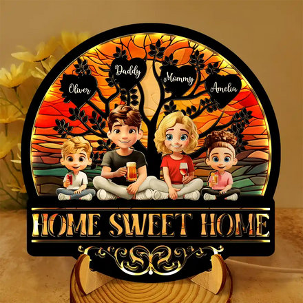 Home Sweet Home Family - Personalized LED Light Wooden Plaque