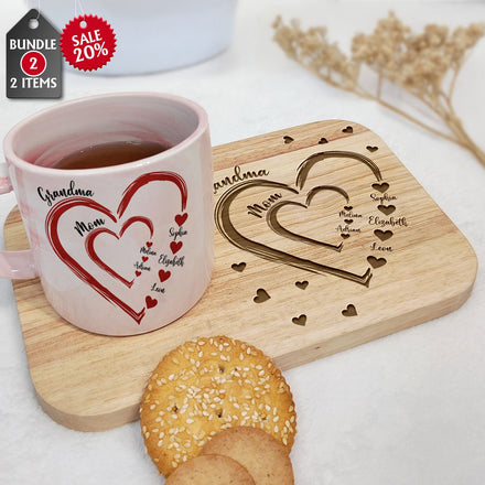 Mom Grandma Sweethearts - Personalized Combo Marble Mug & Serving Board