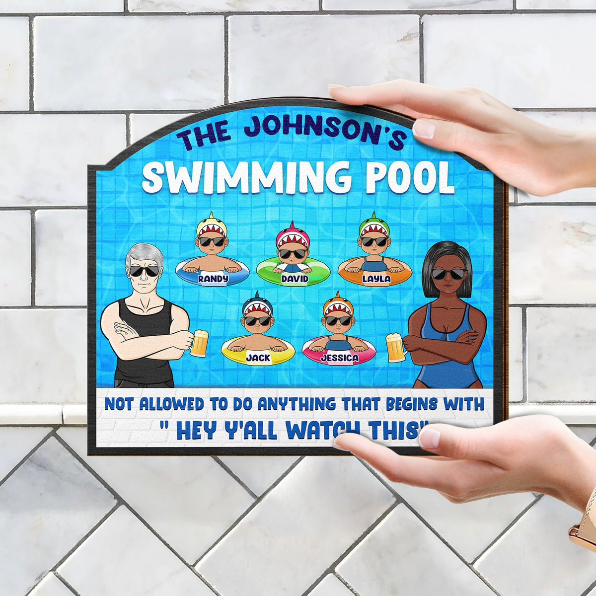 Pool Warning Not Allowed To Do Anything Begins With Watch This - Funny Decor For Pool, Home Decor, Funny Pool Sign - Personalized Custom Shaped Wood Sign