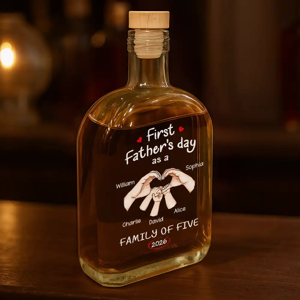 Gift For Father,Gift For Men,Happy,Vector - First Time Ever As A Family Of Three - Personalized Whiskey Bottle