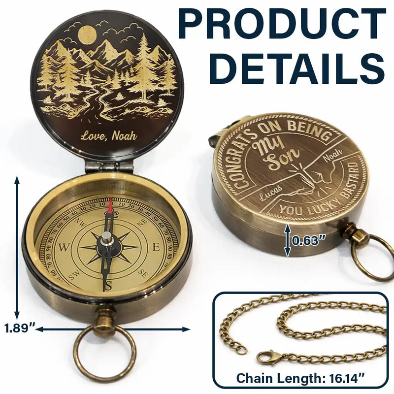 Gift For Husband,Gift For Boyfriend,Gift For Men,Gift For Grandpa,Gift For Father,Gift For Son,Gift For Brothers,Happy,Grateful - Congrats On Being My Dad Grandpa Husband You Lucky Man - Personalized Engraved Brass Compass