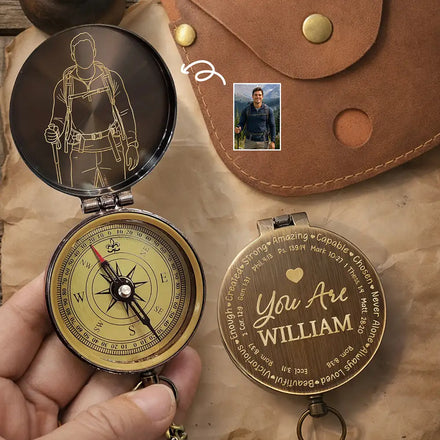 Custom Photo Faceless Outline Sketch God Says You Are - Personalized Engraved Brass Compass