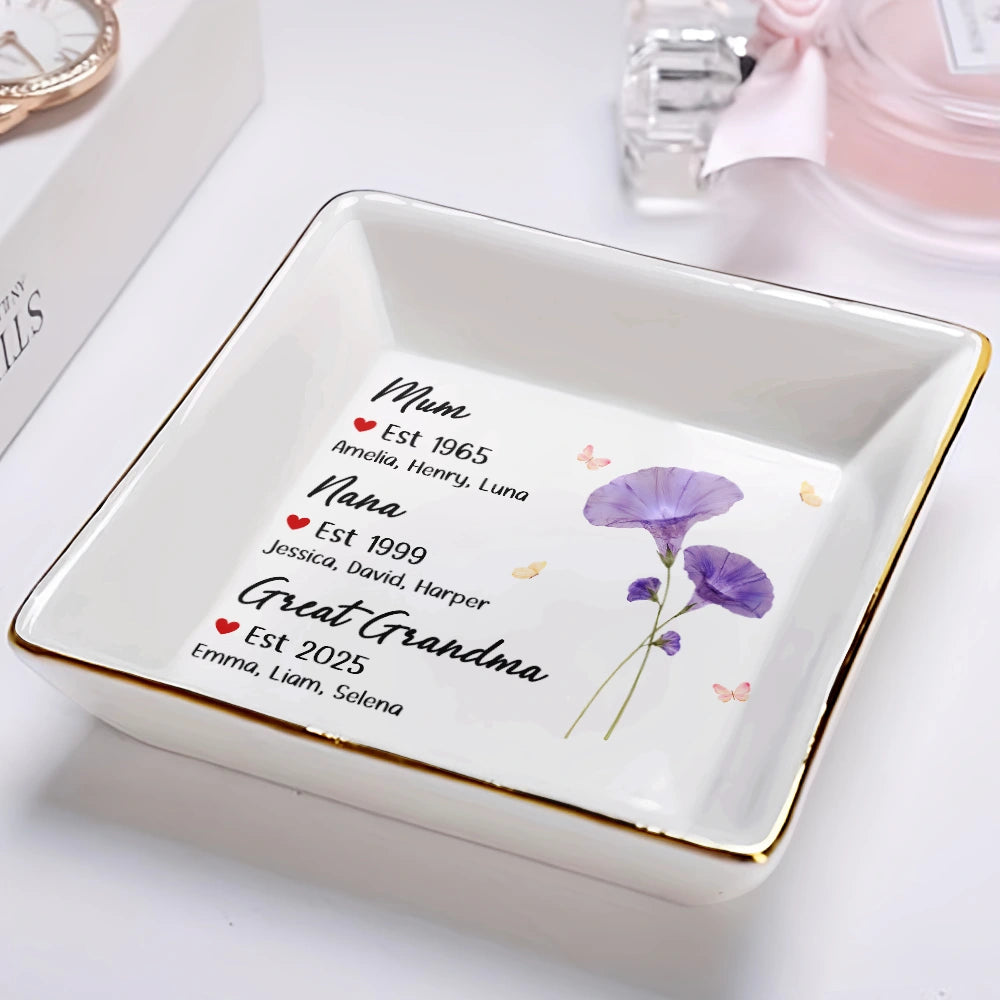 Gift For Women,Mom,Daughters (Adult),Gift For Mother,Gift For Grandpa - Mom Grandma Great Grandma Birth Month Flower - Personalized Ring Dish