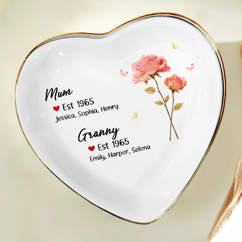 Gift For Women,Mom,Daughters (Adult),Gift For Mother,Gift For Grandpa - Mom Grandma Great Grandma Birth Month Flower - Personalized Ring Dish