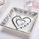 Gift For Grandma, Gift For Mother, Grandma - Grandkids, Happy - Mom Grandma Heart We Love You Toile De Jouy Pattern - Personalized Ring Dish
