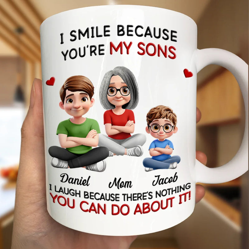 Gift For Son,Dad - Sons,Gift For Daughter,Gift For Grandkids,Happy,Mom - Daughters (Adult),Mom - Daughters (Young),Grandma - Grandkids - Mom Grandma I Smile Because You Are My Daughters Sons Grandkids - Personalized Mug