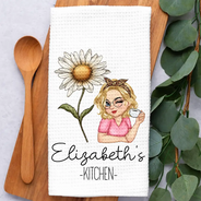 Gift For Wife,Gift For Yourself,Gift For Women,Gift For Mother,Gift For Aunt,Gift For Grandma,Happy,Cooking,Baking  - Mom Grandma Kitchen Birth Flower - Personalized Kitchen Towel