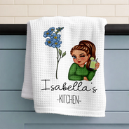 Gift For Wife,Gift For Yourself,Gift For Women,Gift For Mother,Gift For Aunt,Gift For Grandma,Happy,Cooking,Baking  - Mom Grandma Kitchen Birth Flower - Personalized Kitchen Towel