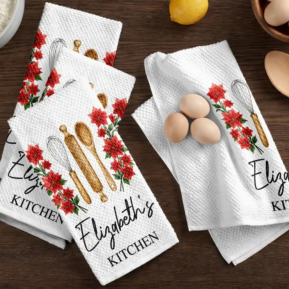 Cooking, Gift For Yourself, Gift For Women, Top Market, Cozy, Icon - Mom Grandma Kitchen Birth Flower - Personalized Kitchen Towel