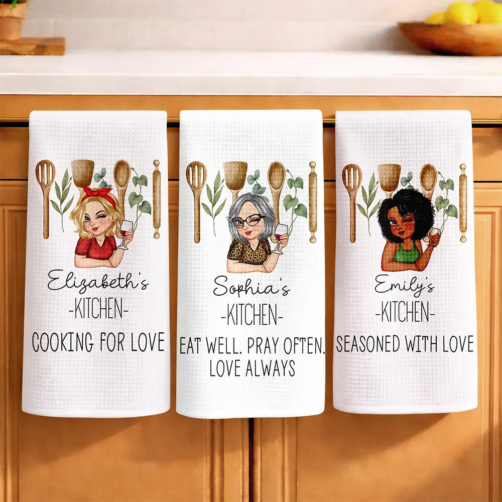 Mom Grandma Kitchen Cooking For Love - Personalized Kitchen Towel