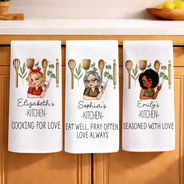 Gift For Wife,Gift For Yourself,Gift For Women,Gift For Mother,Gift For Aunt,Gift For Grandma,Happy,Cooking,Baking  - Mom Grandma Kitchen Cooking For Love - Personalized Kitchen Towel