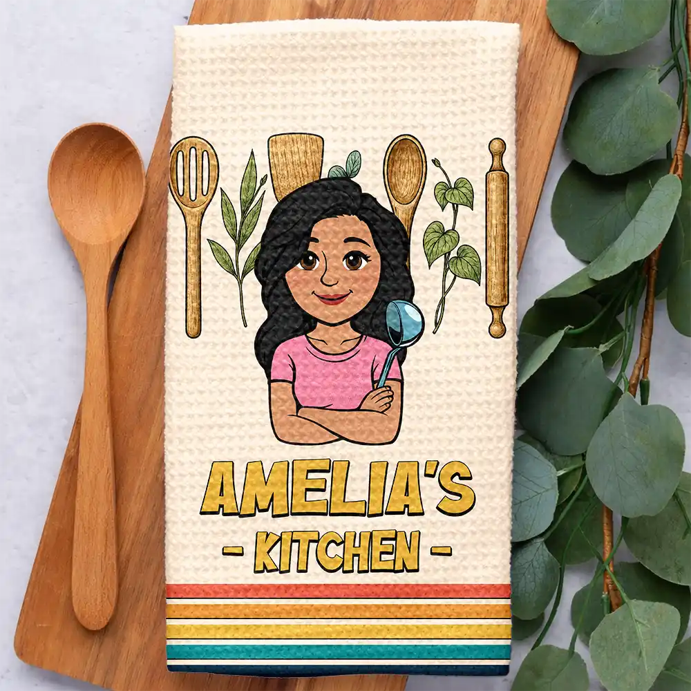 Gift For Wife,Gift For Yourself,Gift For Women,Gift For Mother,Gift For Aunt,Gift For Grandma,Happy,Cooking,Baking,Non-Eng,Vector - Mom Grandma Kitchen Retro - Personalized Kitchen Towel