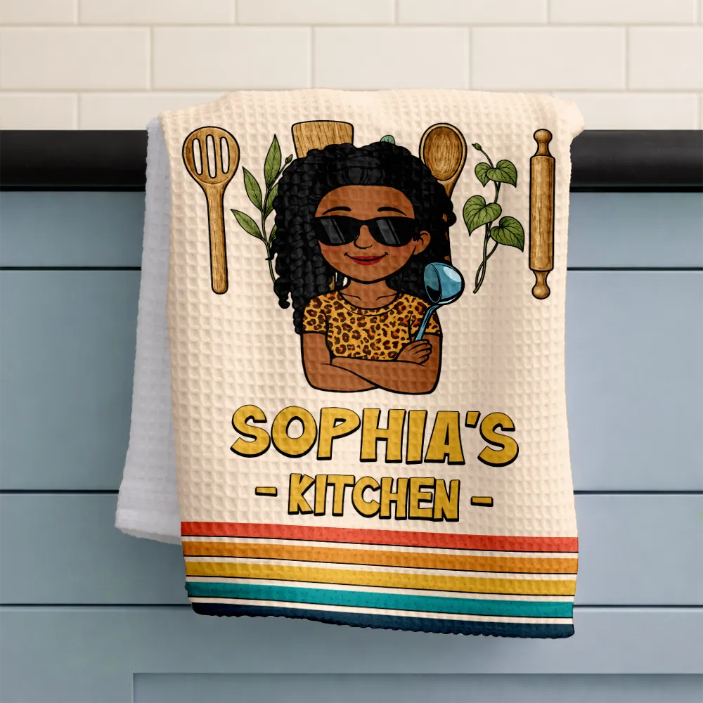 Gift For Wife,Gift For Yourself,Gift For Women,Gift For Mother,Gift For Aunt,Gift For Grandma,Happy,Cooking,Baking,Non-Eng,Vector - Mom Grandma Kitchen Retro - Personalized Kitchen Towel