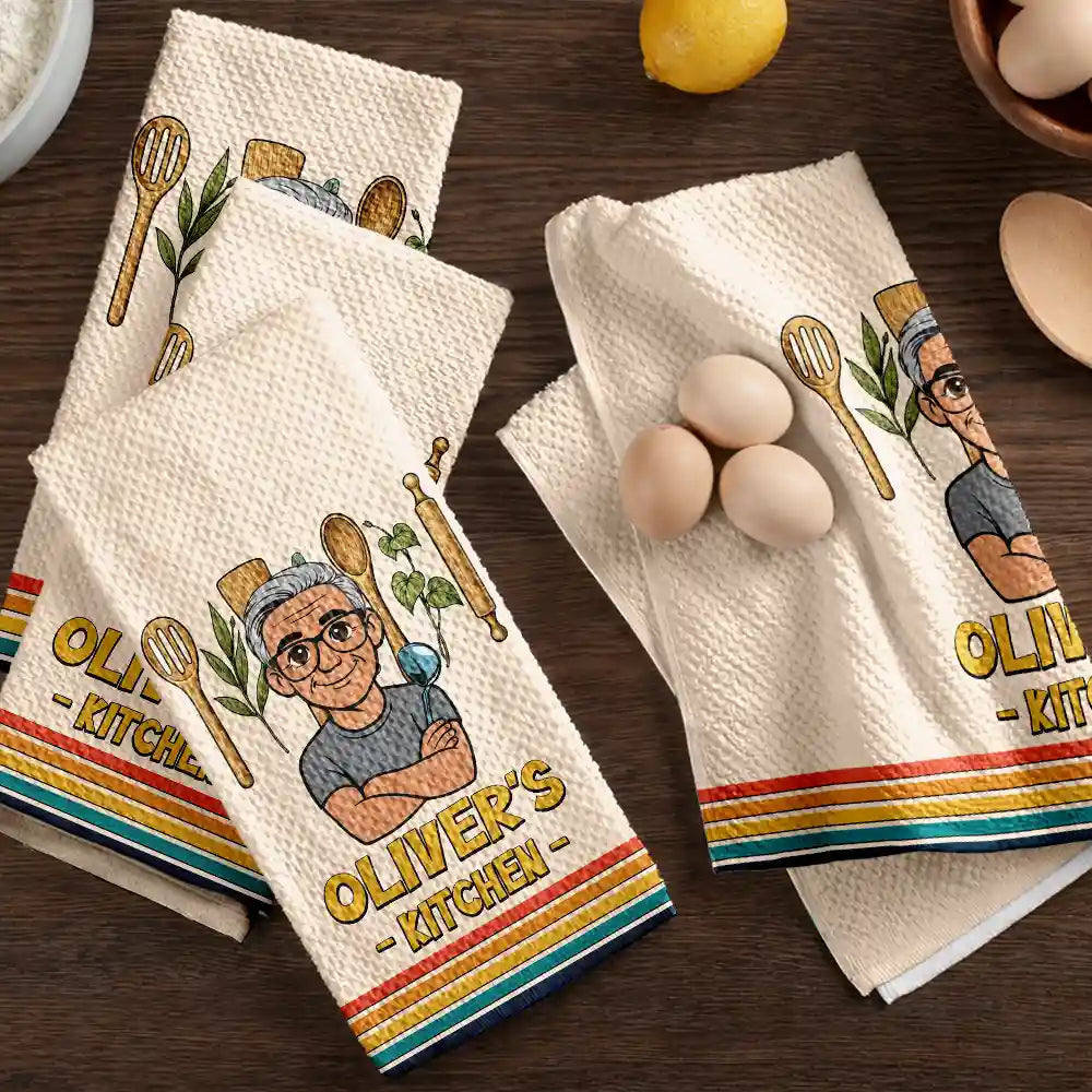 Gift For Wife,Gift For Yourself,Gift For Women,Gift For Mother,Gift For Aunt,Gift For Grandma,Happy,Cooking,Baking,Non-Eng,Vector - Mom Grandma Kitchen Retro - Personalized Kitchen Towel