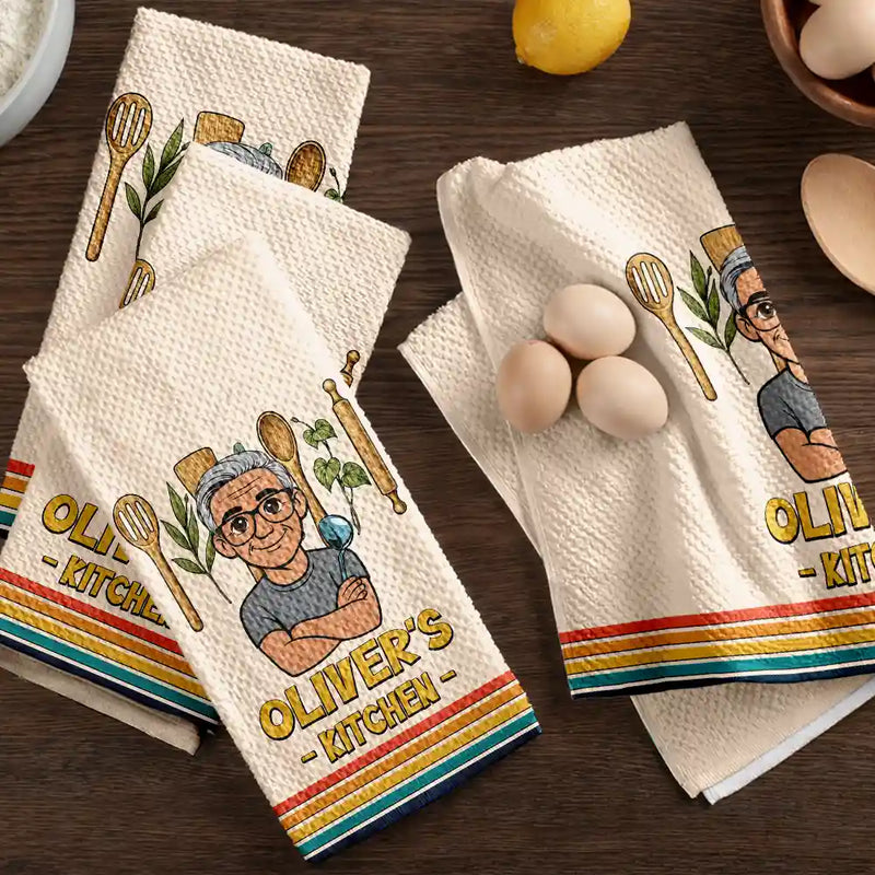 Gift For Wife,Gift For Yourself,Gift For Women,Gift For Mother,Gift For Aunt,Gift For Grandma,Happy,Cooking,Baking,Non-Eng,Vector - Mom Grandma Kitchen Retro - Personalized Kitchen Towel