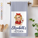 Gift For Wife,Gift For Yourself,Gift For Women,Gift For Mother,Gift For Aunt,Gift For Grandma,Happy,Cooking,Baking - Mom Grandma Kitchen Vintage Stripe - Personalized Kitchen Towel