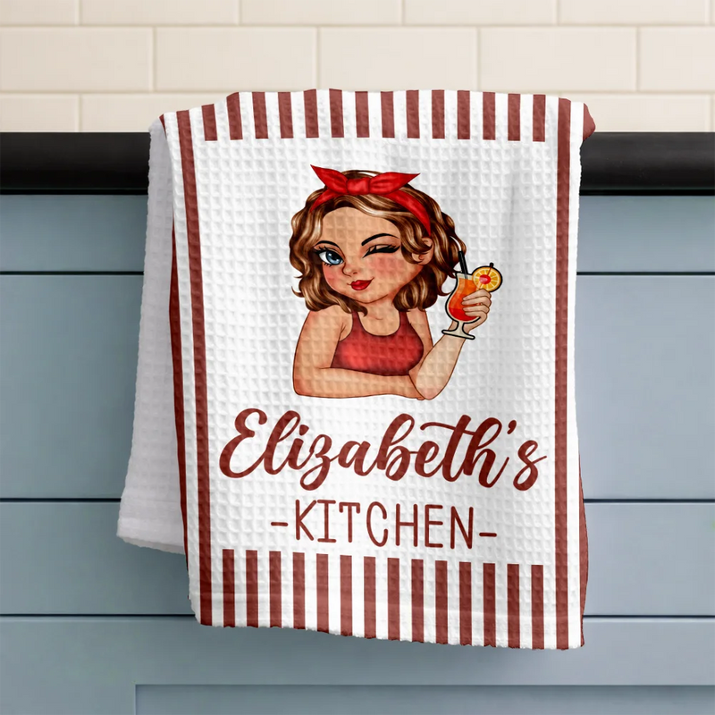 Gift For Wife,Gift For Yourself,Gift For Women,Gift For Mother,Gift For Aunt,Gift For Grandma,Happy,Cooking,Baking - Mom Grandma Kitchen Vintage Stripe - Personalized Kitchen Towel