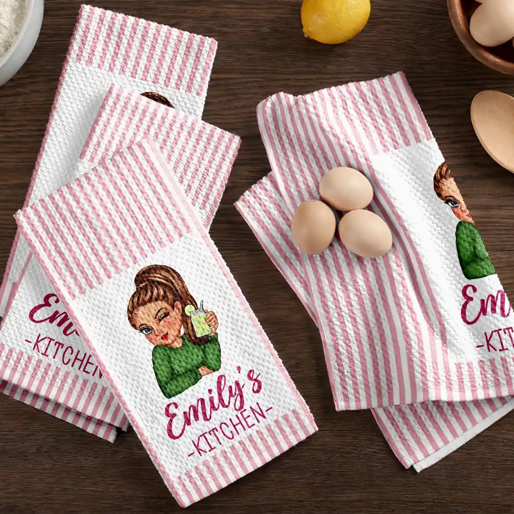 Gift For Wife,Gift For Yourself,Gift For Women,Gift For Mother,Gift For Aunt,Gift For Grandma,Happy,Cooking,Baking - Mom Grandma Kitchen Vintage Stripe - Personalized Kitchen Towel