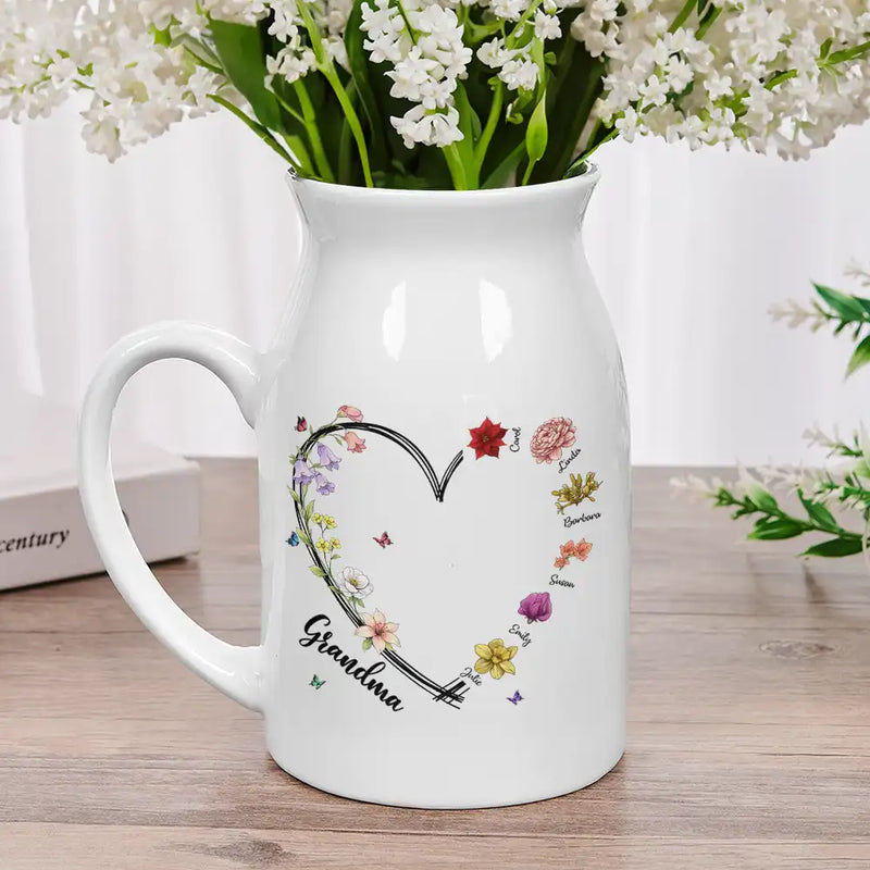Gift For Mother, Grateful, Icon - Mom Grandma Sweetheart Birth Month Flower - Personalized Ceramic Flower Vase