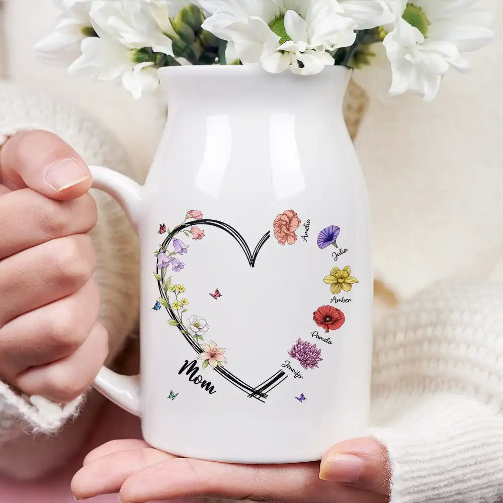 Gift For Mother, Grateful, Icon - Mom Grandma Sweetheart Birth Month Flower - Personalized Ceramic Flower Vase