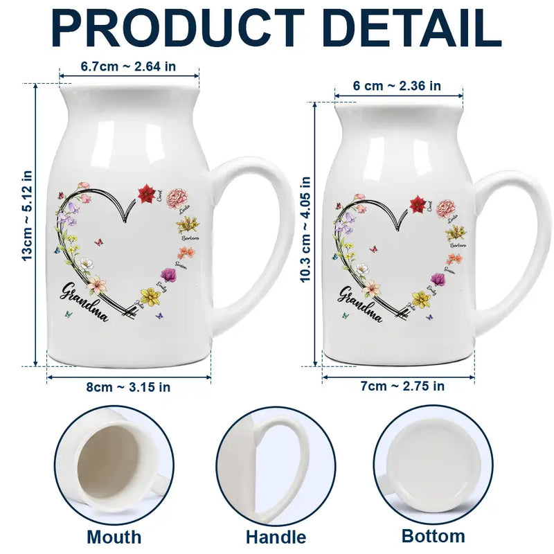 Gift For Mother, Grateful, Icon - Mom Grandma Sweetheart Birth Month Flower - Personalized Ceramic Flower Vase