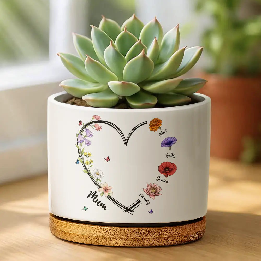 Gift For Mother,Gift For Grandma,Gift For Women,Happy,Top Market,Top Market,Icon - Mom Grandma Sweetheart Birth Month Flower - Personalized Ceramic Plant Pot