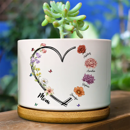 Mom Grandma Sweetheart Birth Month Flower - Personalized Ceramic Plant Pot